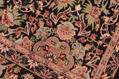 handmade Transitional Kashan Black Red Hand Knotted RECTANGLE 100% WOOL area rug 6x9