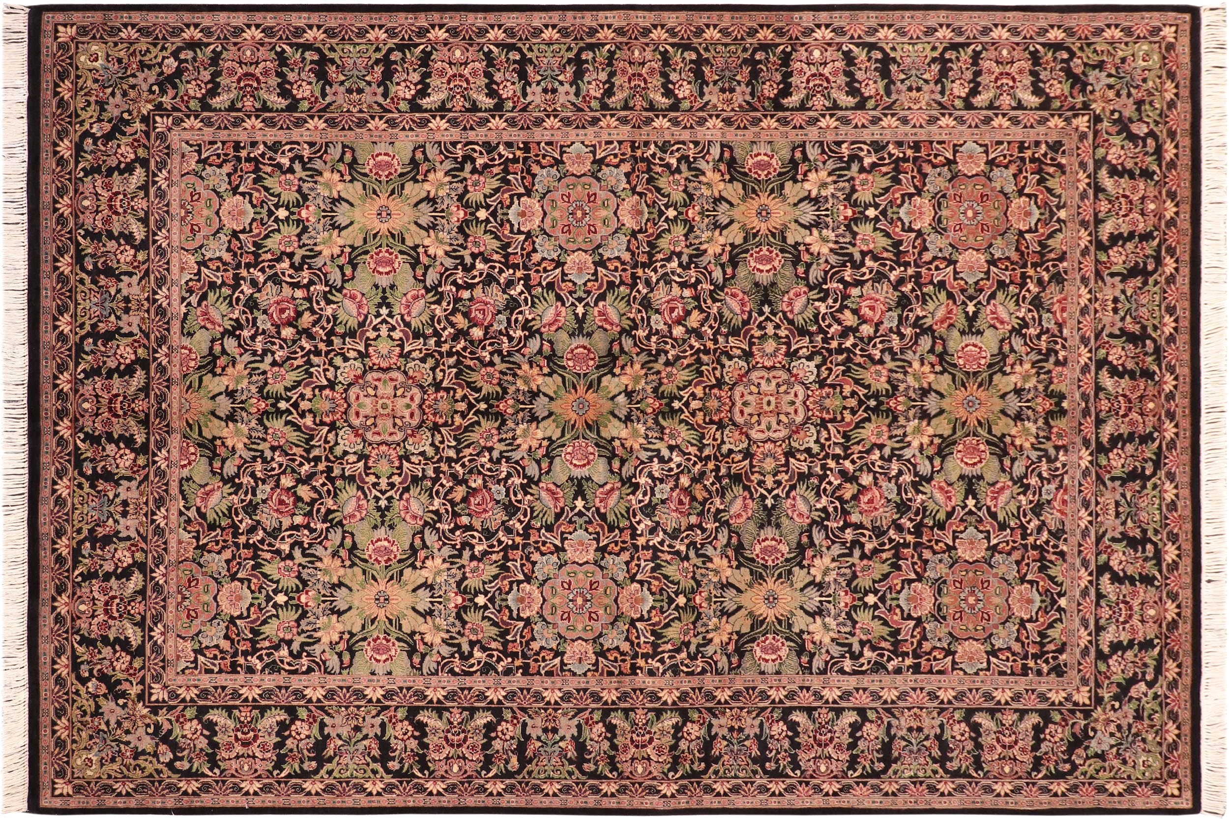 handmade Transitional Kashan Black Red Hand Knotted RECTANGLE 100% WOOL area rug 6x9