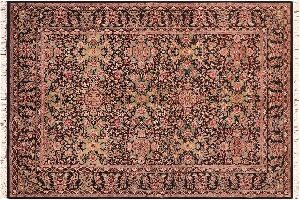 handmade Transitional Kashan Black Red Hand Knotted RECTANGLE 100% WOOL area rug 6x9