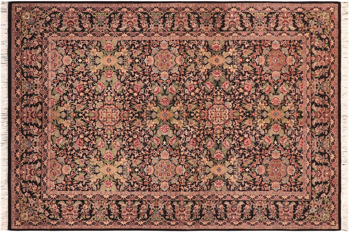 handmade Transitional Kashan Black Red Hand Knotted RECTANGLE 100% WOOL area rug 6x9