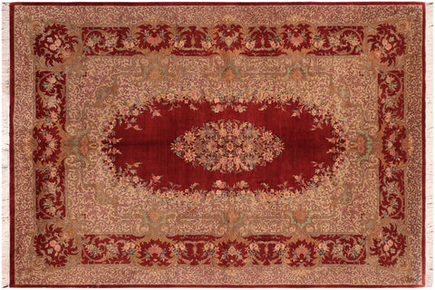 handmade Traditional Abusson Rust Taupe Hand Knotted RECTANGLE 100% WOOL area rug 6x10