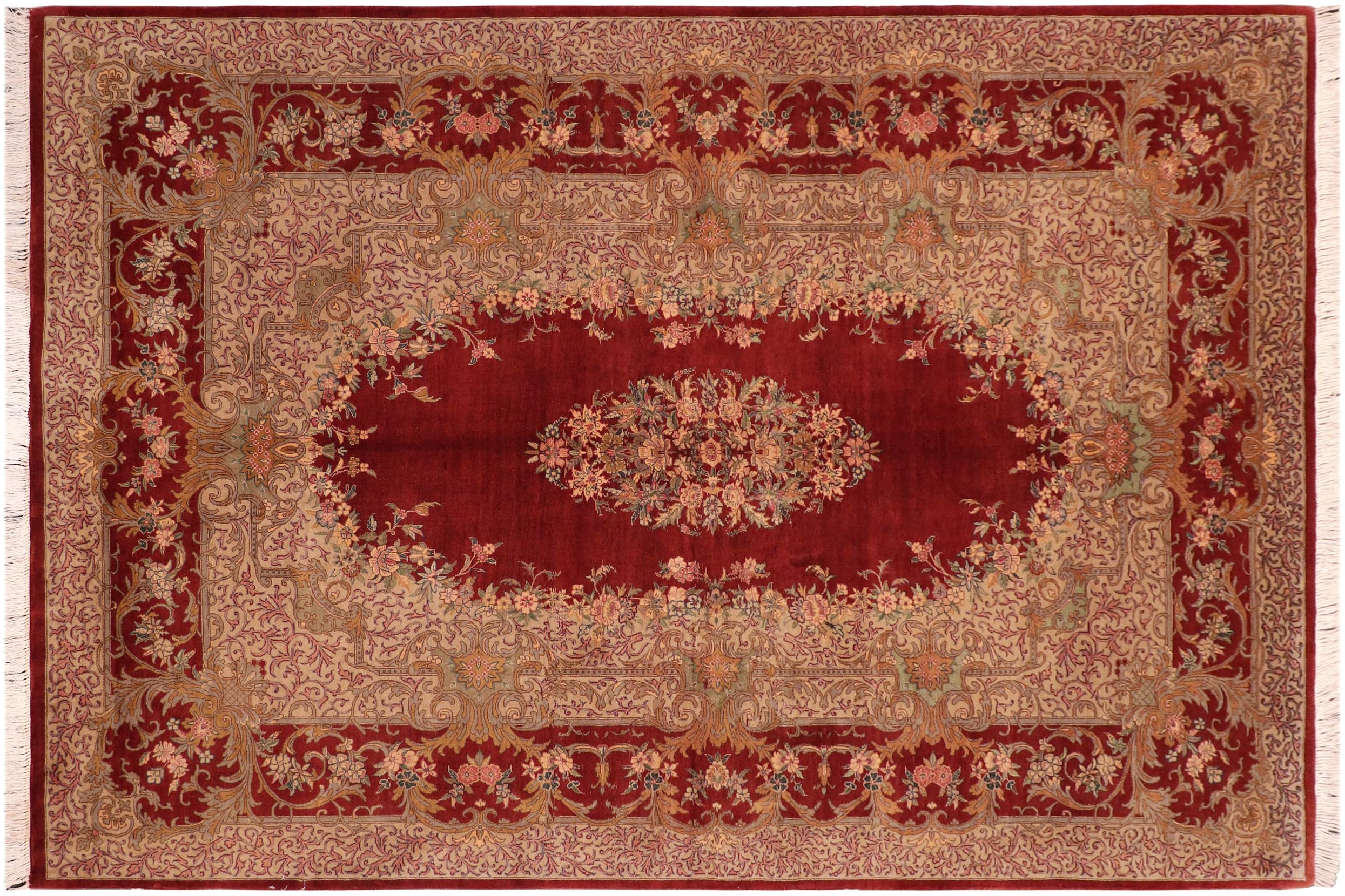 handmade Traditional Abusson Rust Taupe Hand Knotted RECTANGLE 100% WOOL area rug 6x10