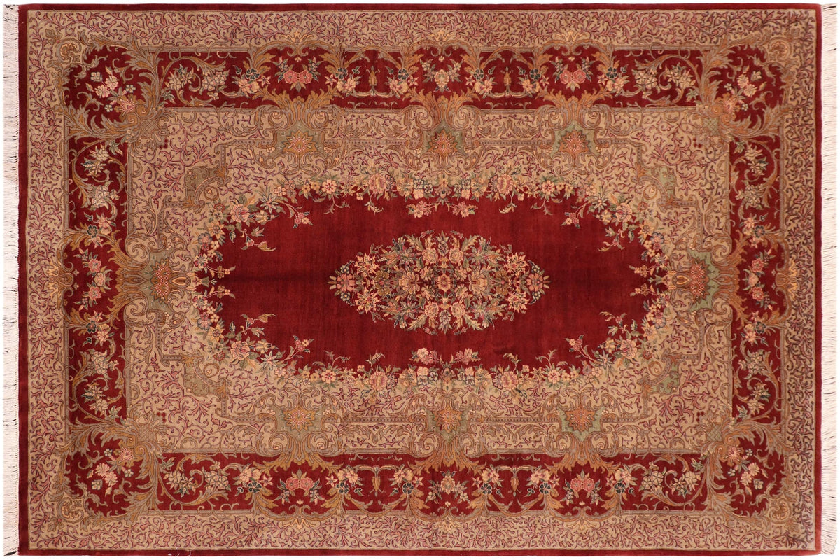 handmade Traditional Abusson Rust Taupe Hand Knotted RECTANGLE 100% WOOL area rug 6x10