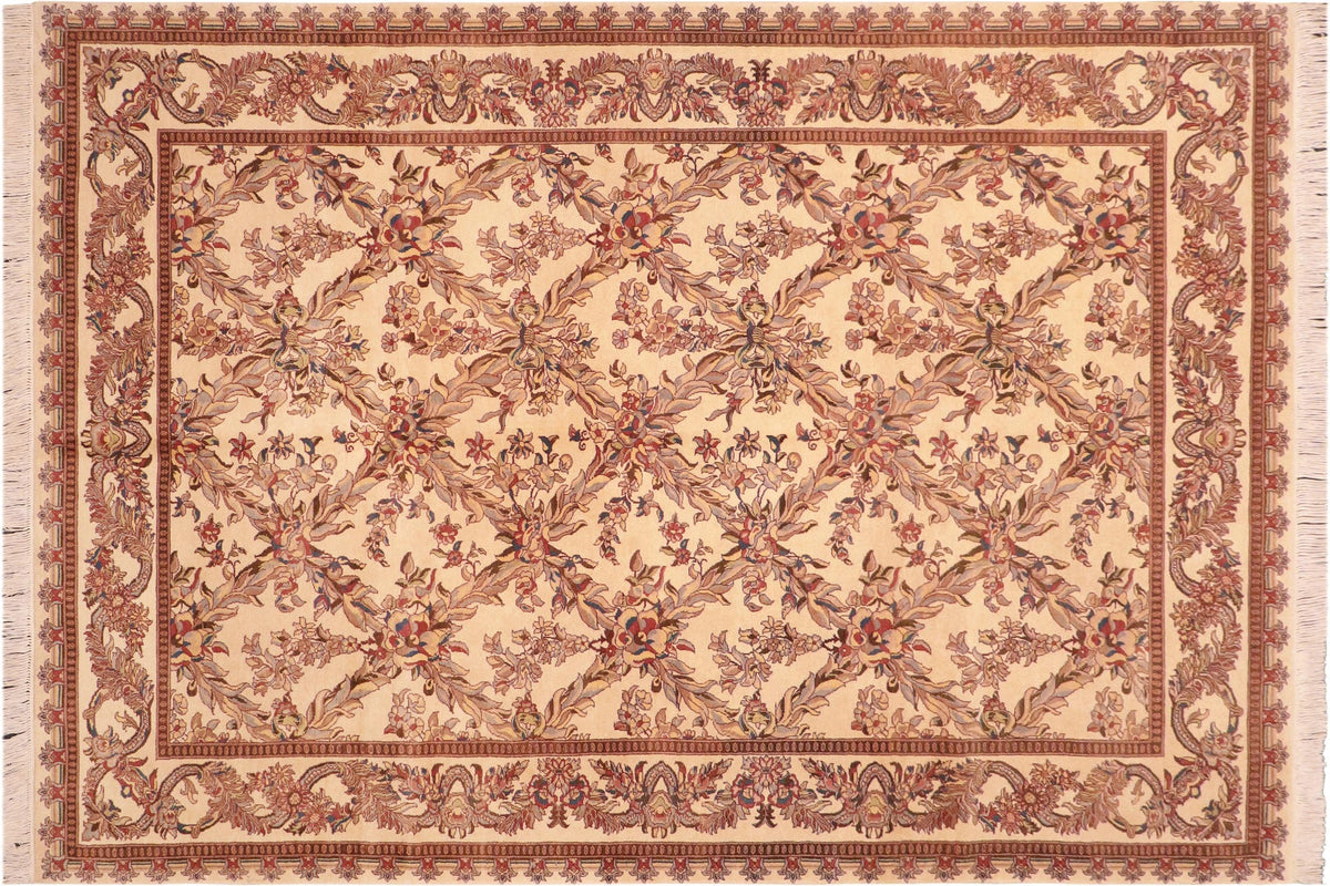 handmade Transitional Basan Ivory Pink Hand Knotted RECTANGLE 100% WOOL area rug 6x9