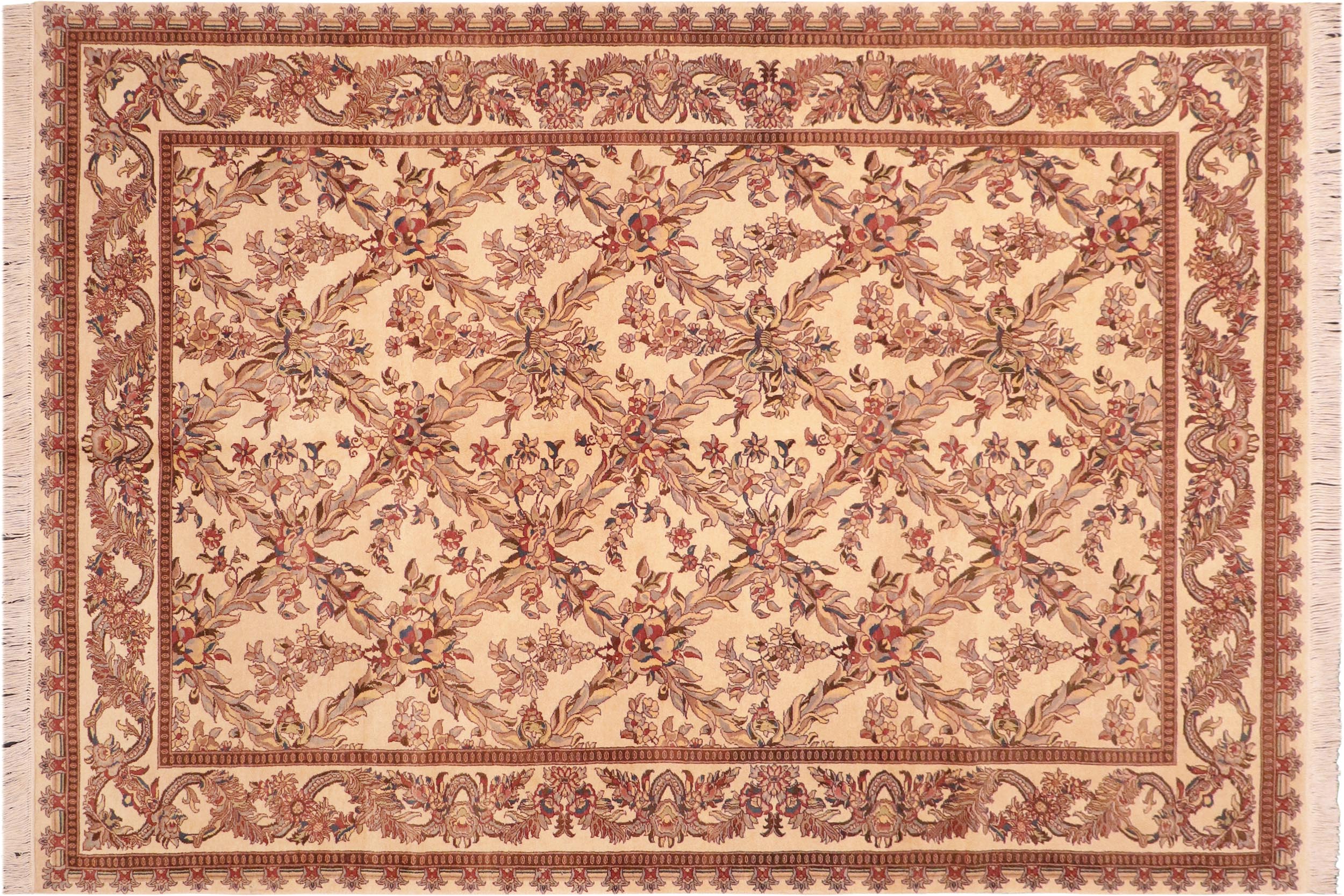 handmade Transitional Basan Ivory Pink Hand Knotted RECTANGLE 100% WOOL area rug 6x9