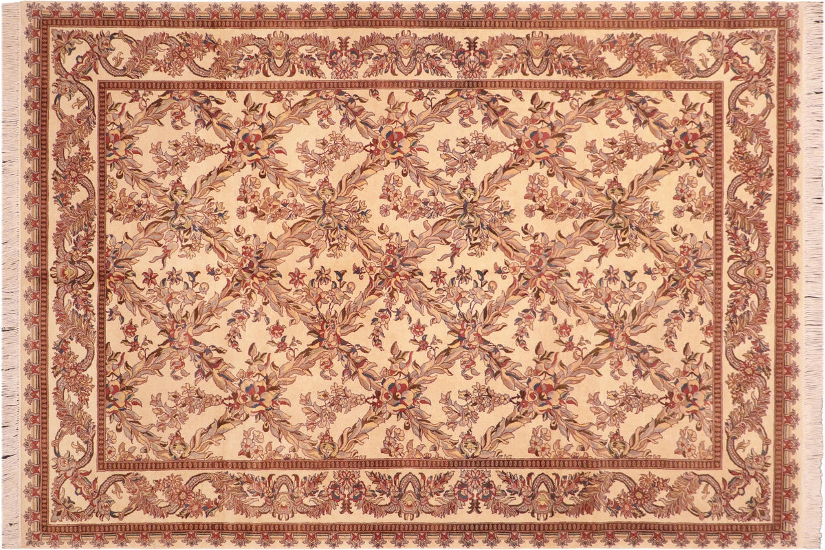 handmade Transitional Basan Ivory Pink Hand Knotted RECTANGLE 100% WOOL area rug 6x9