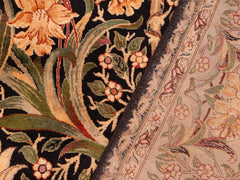 handmade Traditional Dafodils Black Taupe Hand Knotted RECTANGLE 100% WOOL area rug 6x9