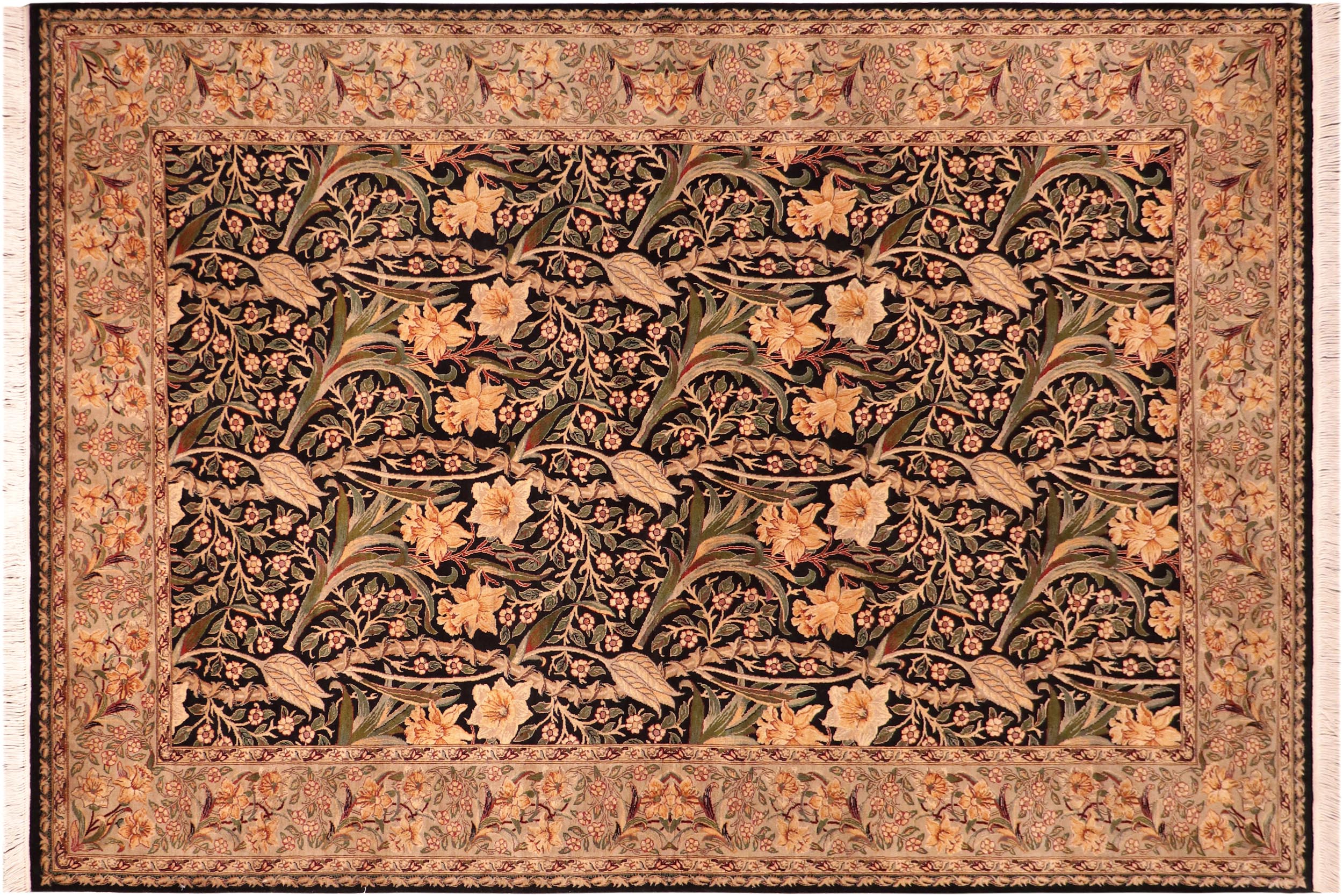 handmade Transitional Dafodils Black Taupe Hand Knotted RECTANGLE 100% WOOL area rug 6x9