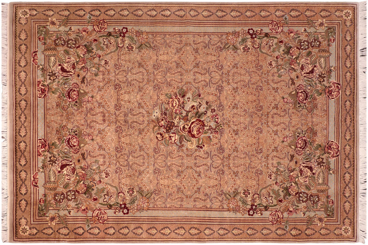 handmade Traditional Rasmi Romal Taupe Gold Hand Knotted RECTANGLE 100% WOOL area rug 6x10