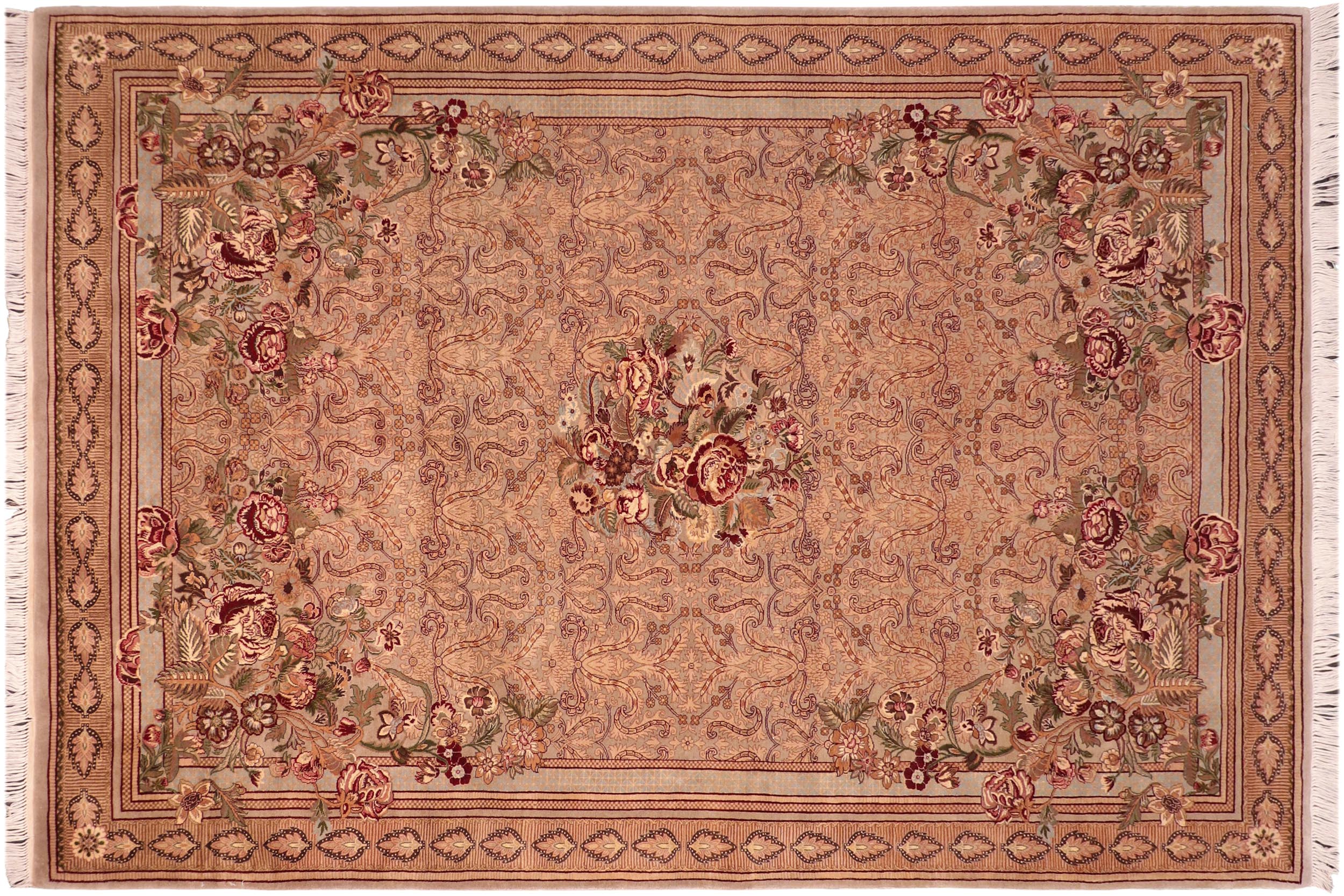 handmade Traditional Rasmi Romal Taupe Gold Hand Knotted RECTANGLE 100% WOOL area rug 6x10