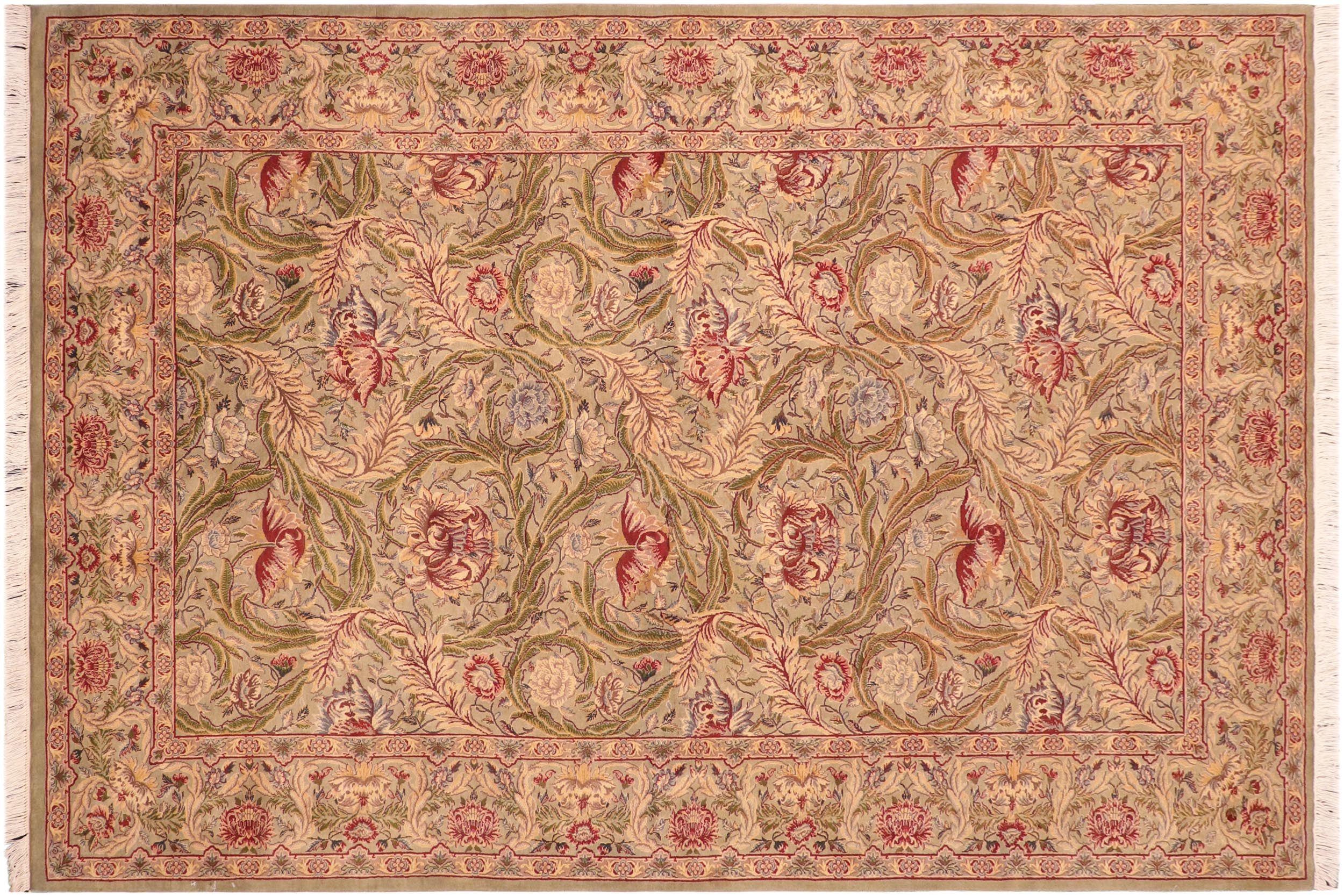 handmade Transitional Marry Gold Green Red Hand Knotted RECTANGLE 100% WOOL area rug 6x9