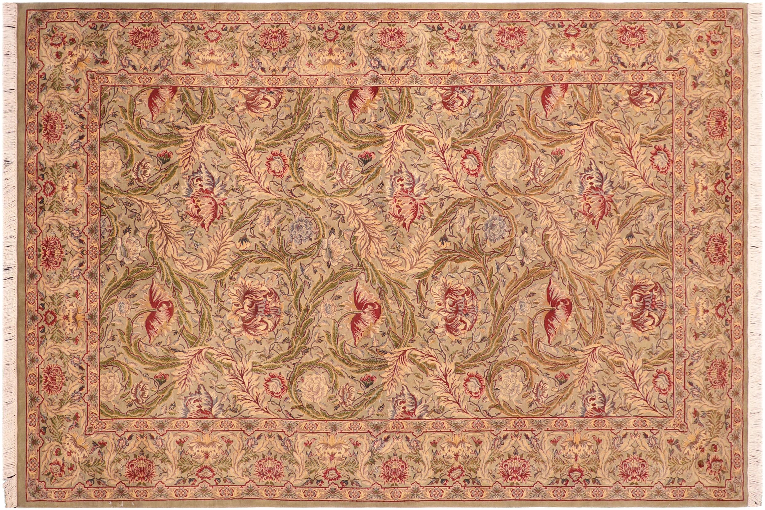 handmade Transitional Marry Gold Green Red Hand Knotted RECTANGLE 100% WOOL area rug 6x9