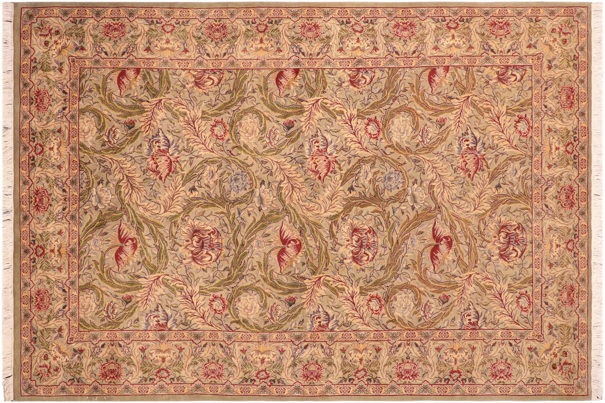 handmade Transitional Marry Gold Green Red Hand Knotted RECTANGLE 100% WOOL area rug 6x9