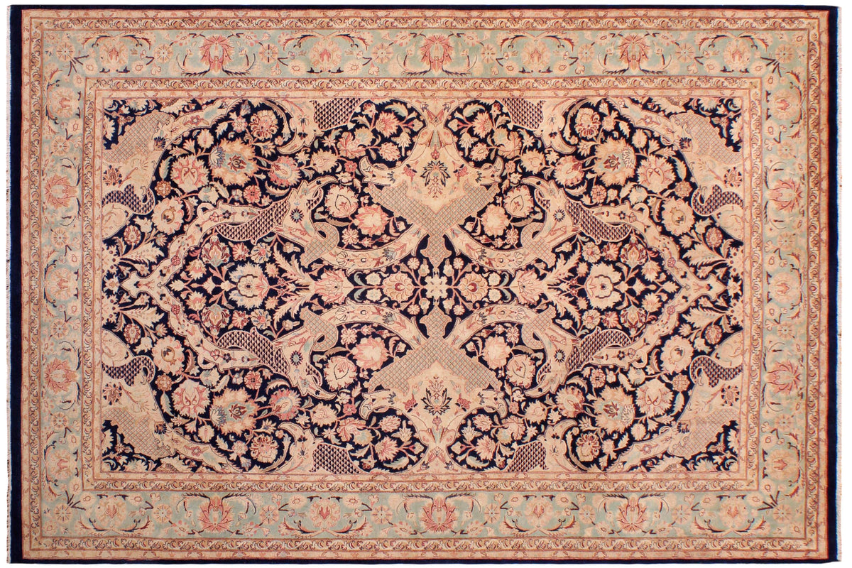handmade Traditional Agra #2 Blue Lt. Green Hand Knotted RECTANGLE 100% WOOL area rug 6x9
