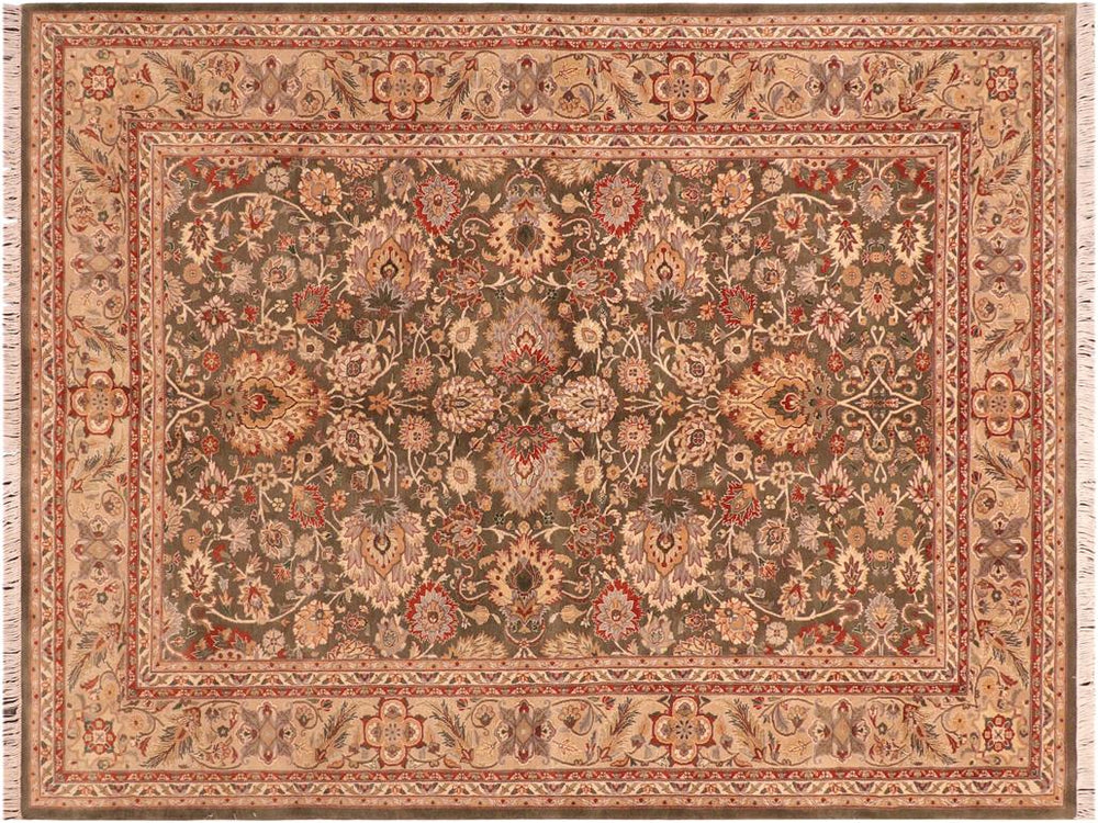 handmade Traditional Mahal Green Taupe Hand Knotted RECTANGLE 100% WOOL area rug 6x9