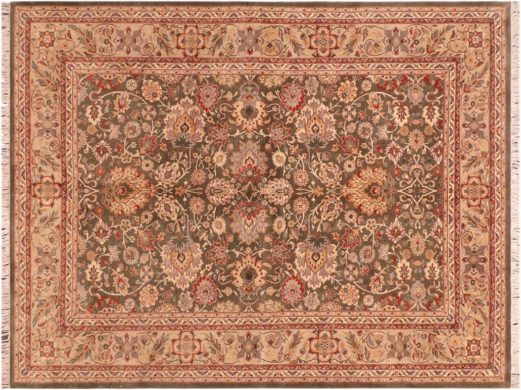 handmade Traditional Mahal Green Taupe Hand Knotted RECTANGLE 100% WOOL area rug 6x9