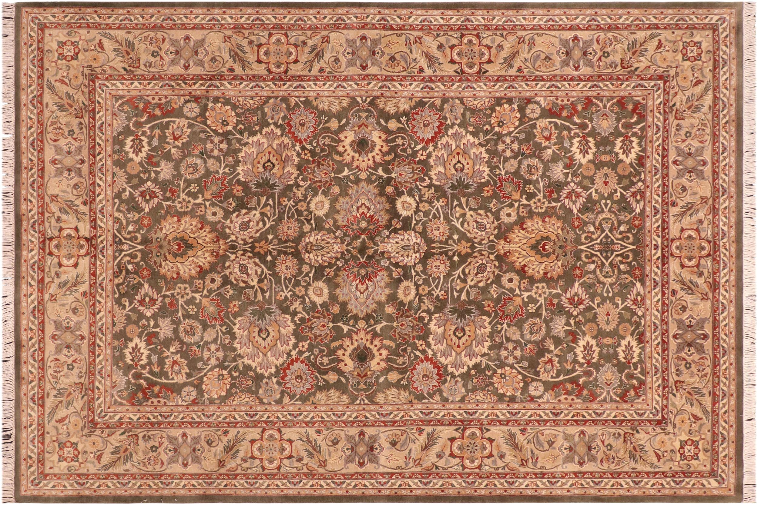 handmade Traditional Mahal Green Taupe Hand Knotted RECTANGLE 100% WOOL area rug 6x9