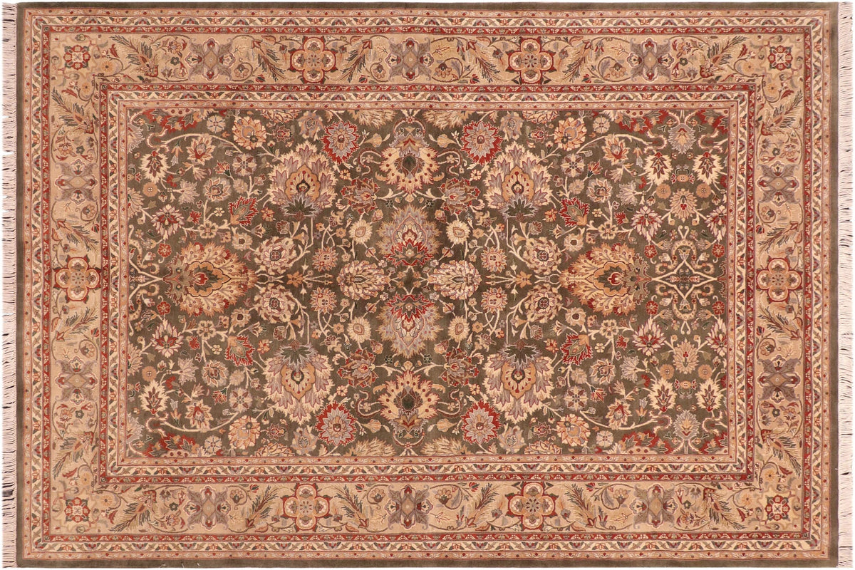 handmade Traditional Mahal Green Taupe Hand Knotted RECTANGLE 100% WOOL area rug 6x9