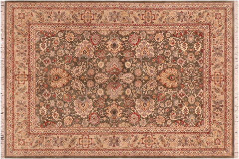 handmade Traditional Mahal Green Taupe Hand Knotted RECTANGLE 100% WOOL area rug 6x9