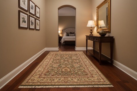 handmade Traditional Mahal Green Taupe Hand Knotted RECTANGLE 100% WOOL area rug 6x9
