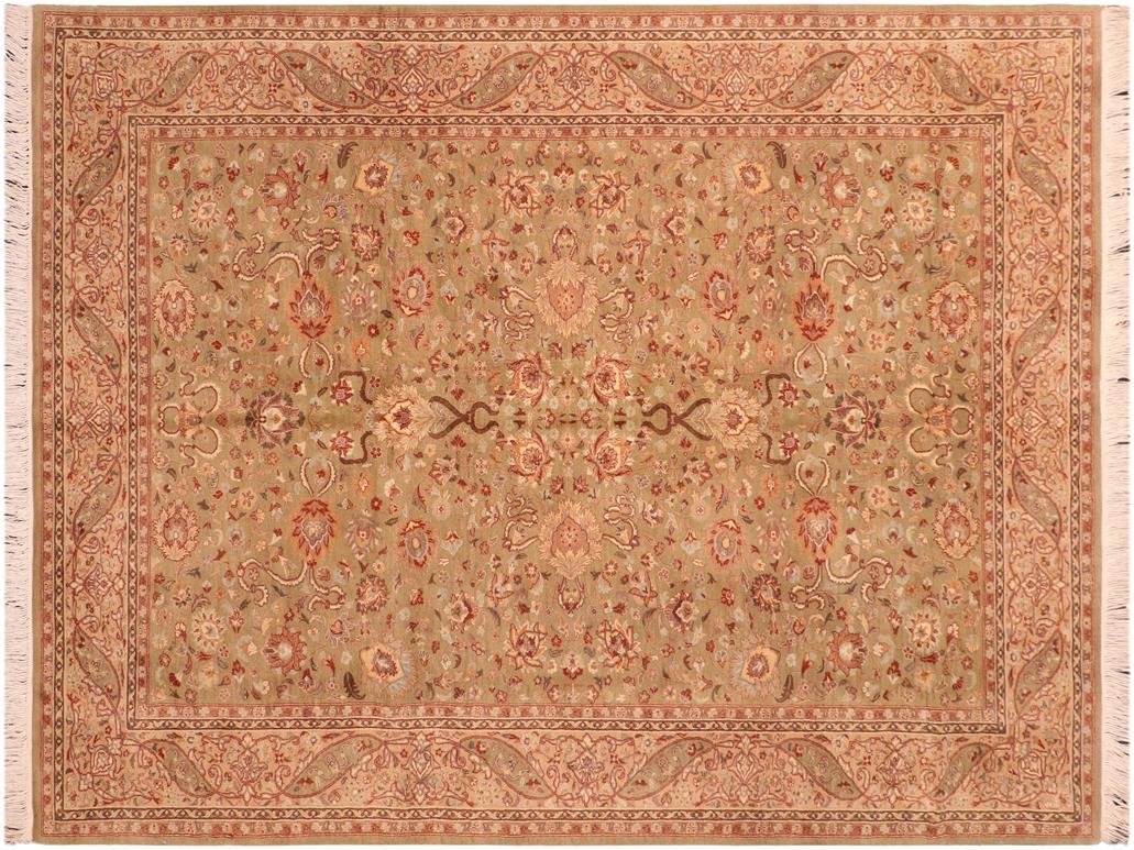 handmade Traditional Kashan Green Taupe Hand Knotted RECTANGLE 100% WOOL area rug 6x9