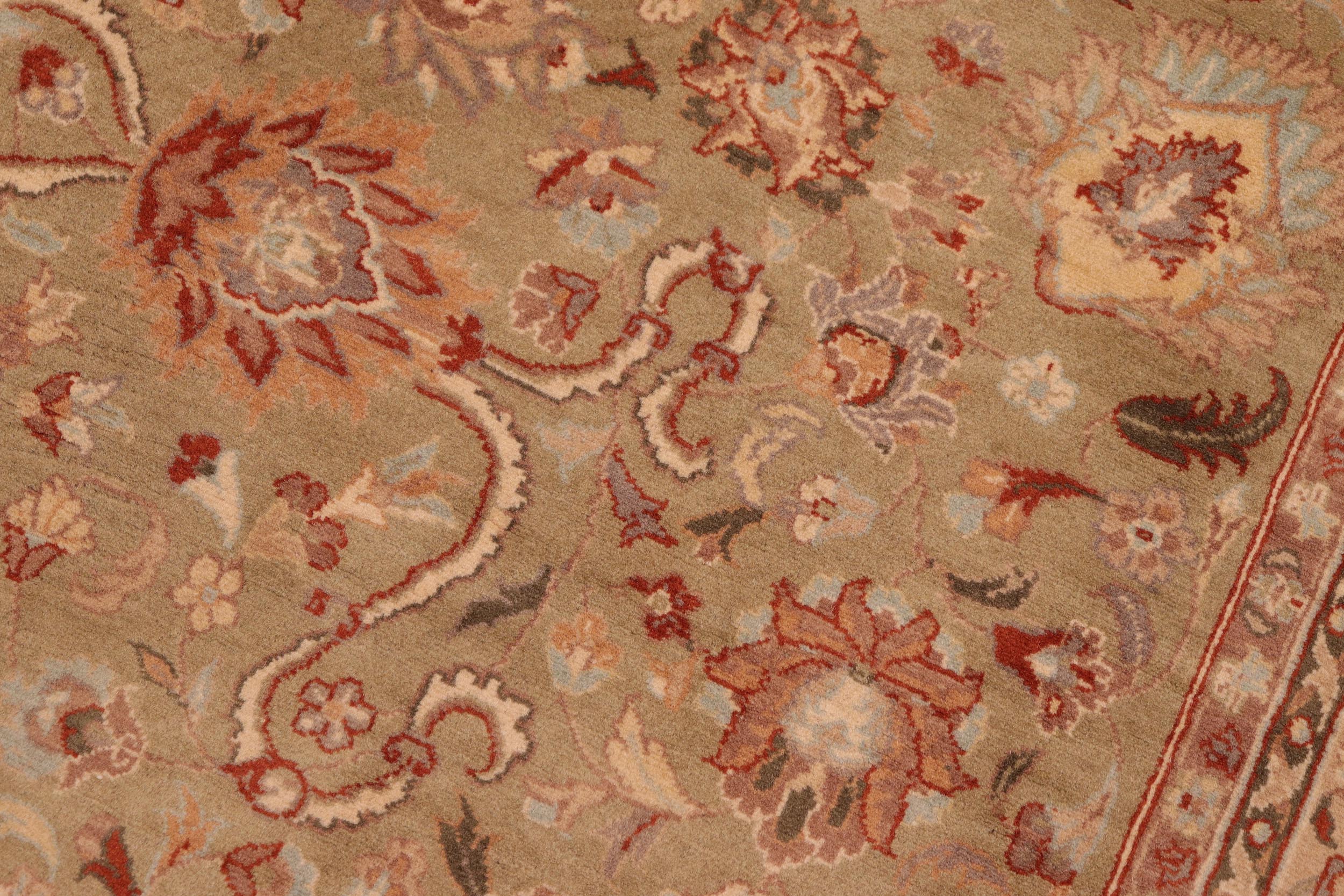 handmade Traditional Kashan Green Taupe Hand Knotted RECTANGLE 100% WOOL area rug 6x9