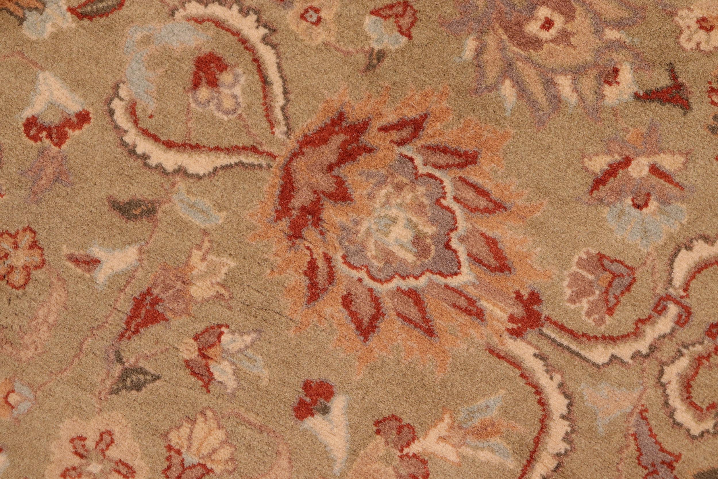 handmade Traditional Kashan Green Taupe Hand Knotted RECTANGLE 100% WOOL area rug 6x9