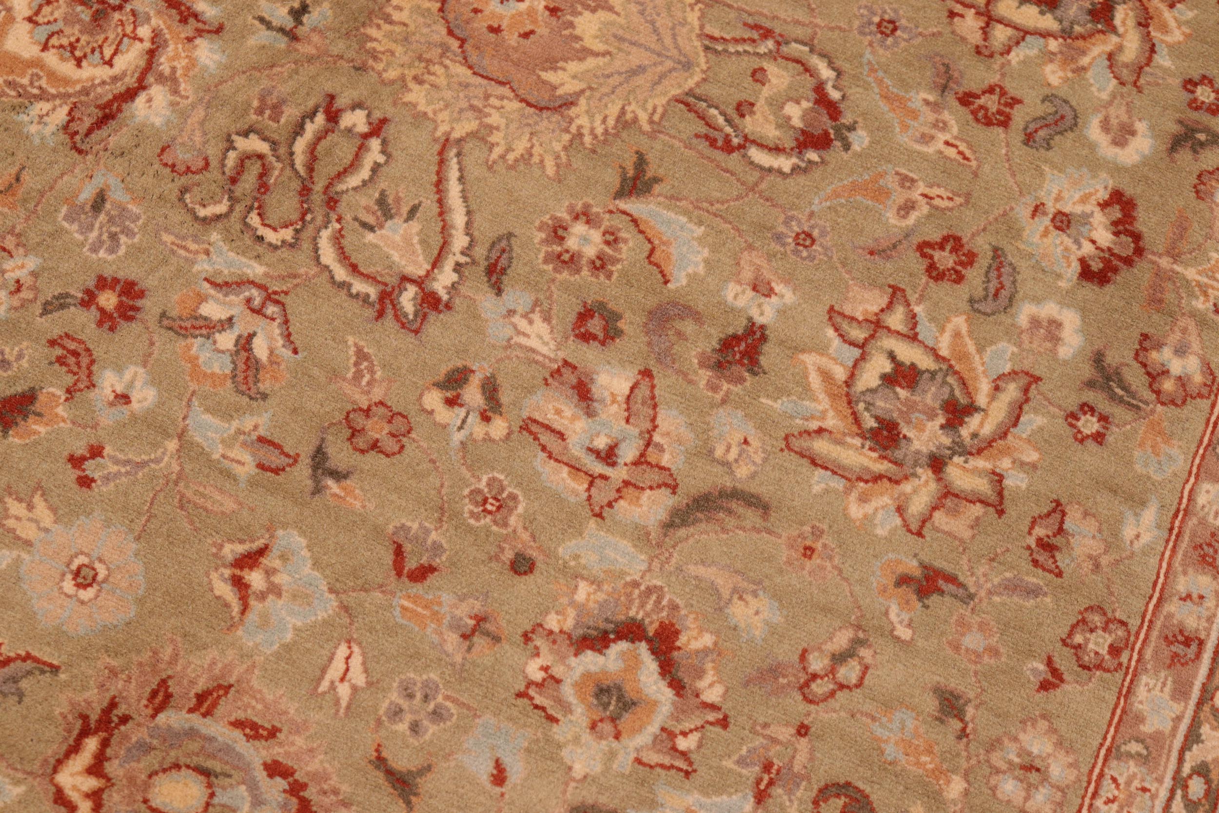 handmade Traditional Kashan Green Taupe Hand Knotted RECTANGLE 100% WOOL area rug 6x9