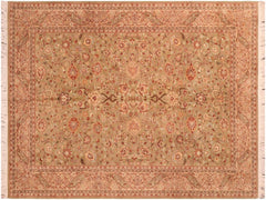 handmade Traditional Kashan Green Taupe Hand Knotted RECTANGLE 100% WOOL area rug 6x9