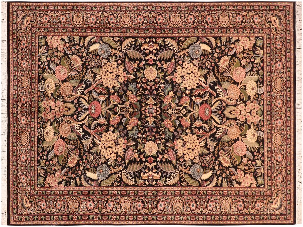 handmade Traditional Nagi Black Pink Hand Knotted RECTANGLE 100% WOOL area rug 6x9