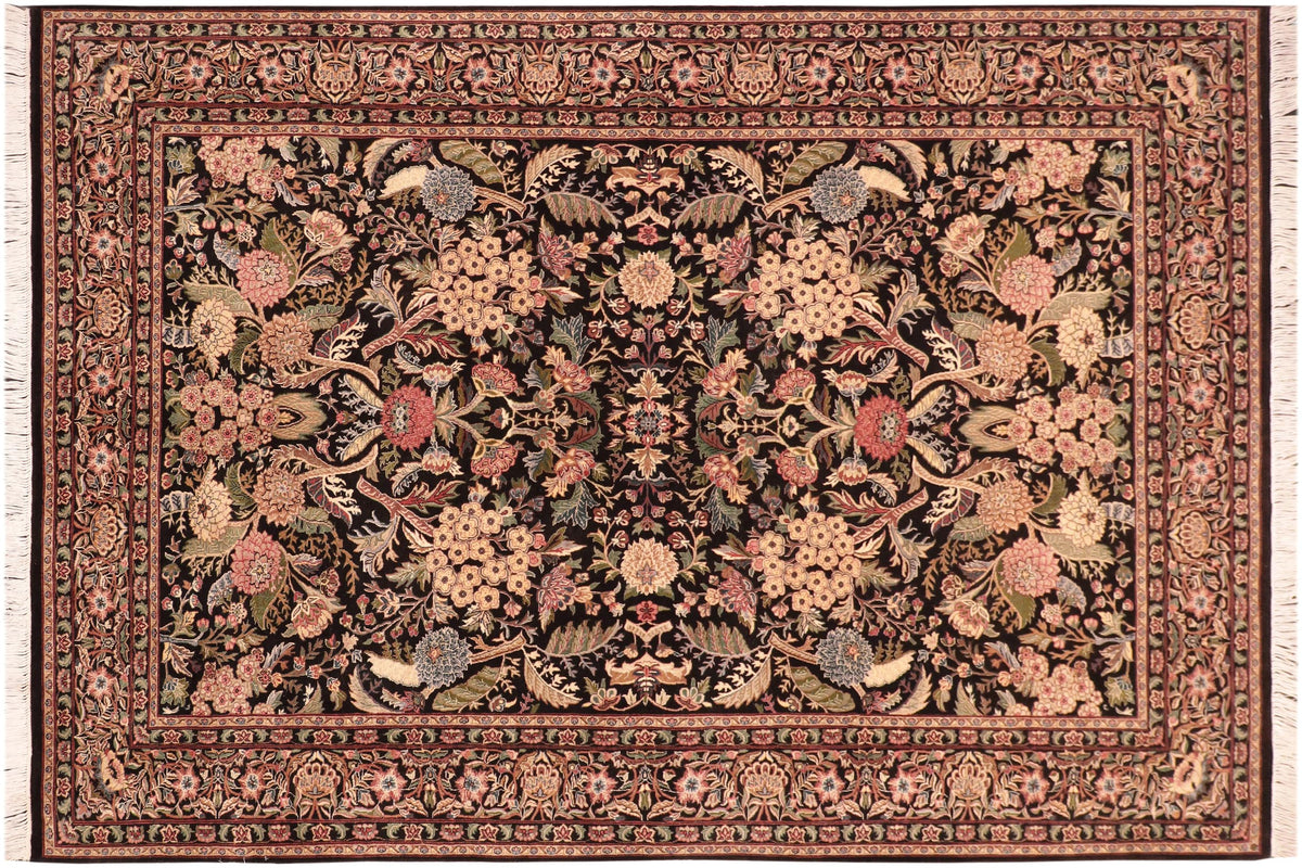 handmade Traditional Nagi Black Pink Hand Knotted RECTANGLE 100% WOOL area rug 6x9