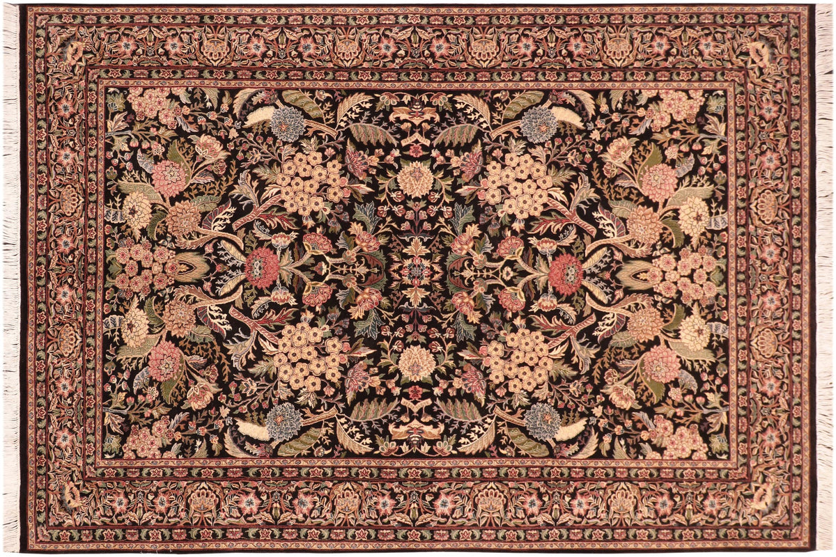 handmade Traditional Nagi Black Pink Hand Knotted RECTANGLE 100% WOOL area rug 6x9