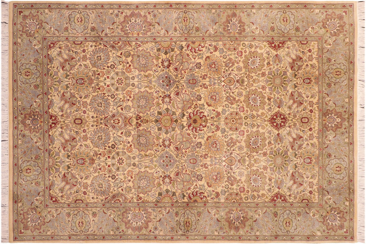 handmade Transitional Tabriz Beige Taupe Hand Knotted RECTANGLE 100% WOOL area rug 6x9