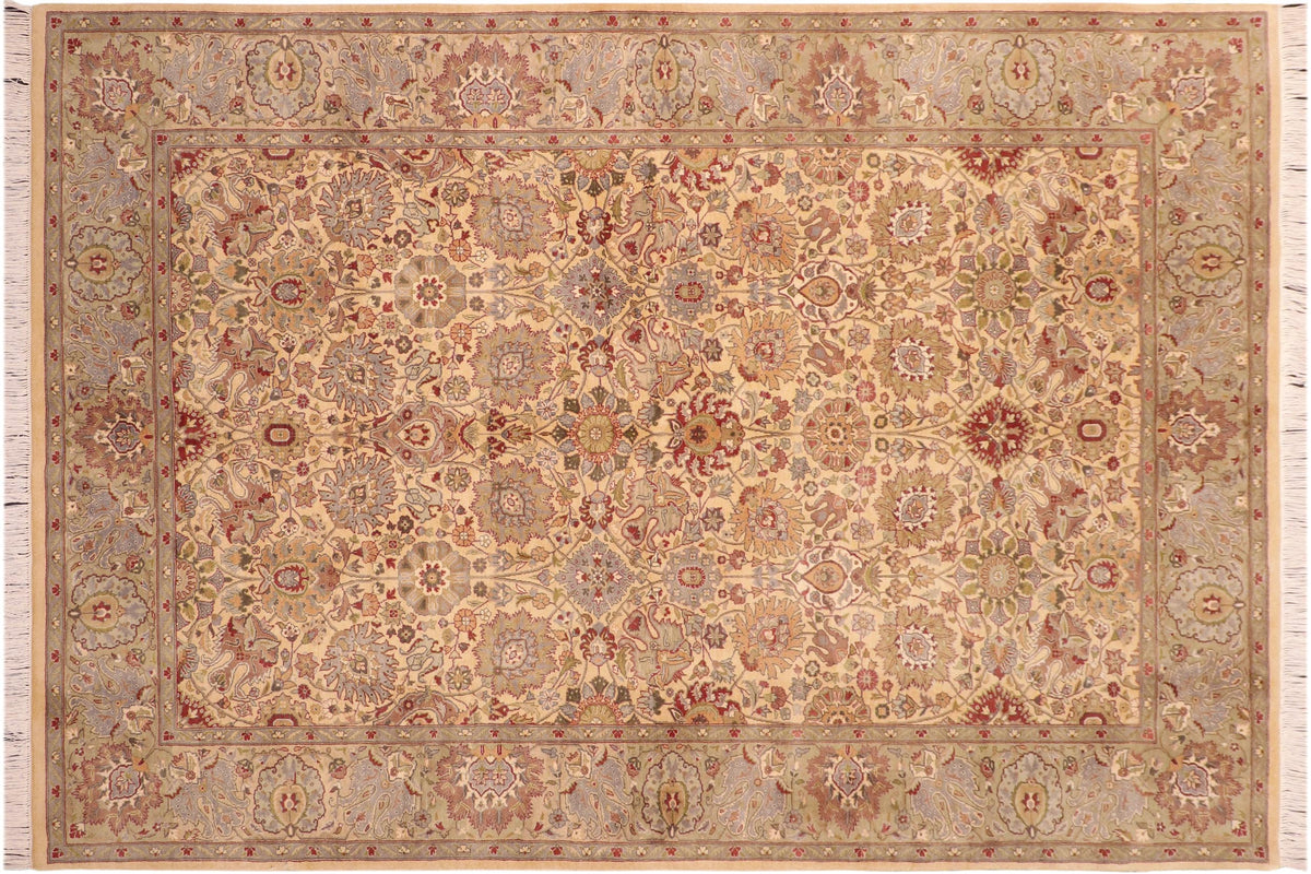 handmade Transitional Tabriz Beige Taupe Hand Knotted RECTANGLE 100% WOOL area rug 6x9