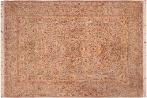 handmade Traditional Lahore Taupe Gold Hand Knotted RECTANGLE 100% WOOL area rug 6x9
