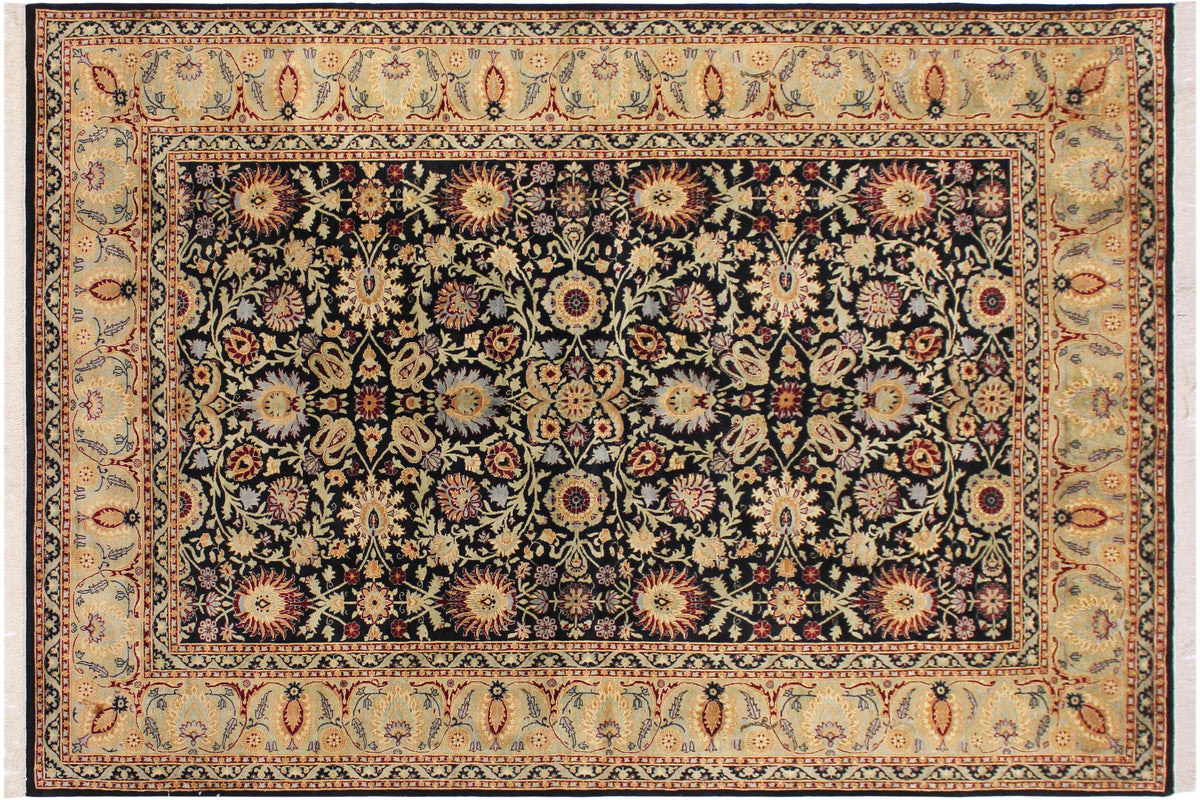 handmade Traditional New Asif Black Green Hand Knotted RECTANGLE 100% WOOL area rug 6x9