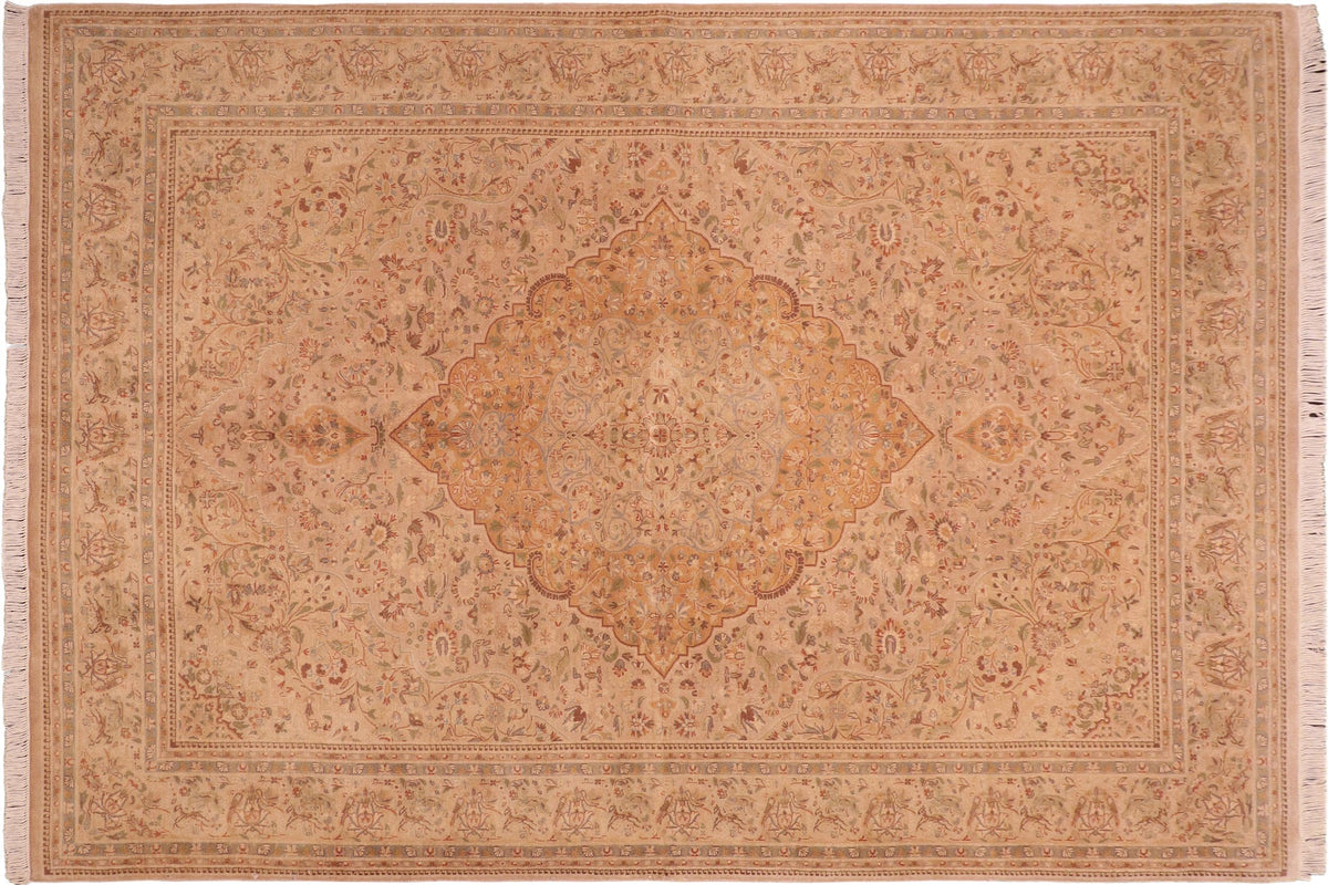 handmade Traditional Sparow Taupe Gold Hand Knotted RECTANGLE 100% WOOL area rug 6x9