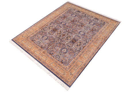 handmade Transitional Tabriz Blue Beige Hand Knotted RECTANGLE 100% WOOL area rug 6x9