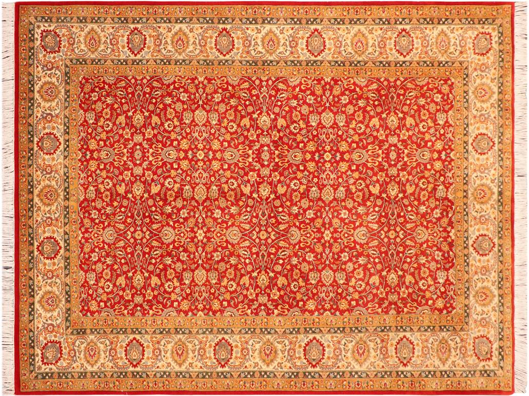 handmade Traditional Lahore Red Beige Hand Knotted RECTANGLE 100% WOOL area rug 6x9