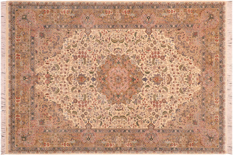 handmade Traditional Ghulasha If Beige Green Hand Knotted RECTANGLE 100% WOOL area rug 6x9