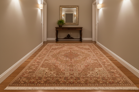 handmade Traditional Farhad Taupe Green Hand Knotted RECTANGLE 100% WOOL area rug 6x9