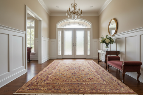 handmade Traditional Regular Brown Gold Hand Knotted RECTANGLE 100% WOOL area rug 6x9