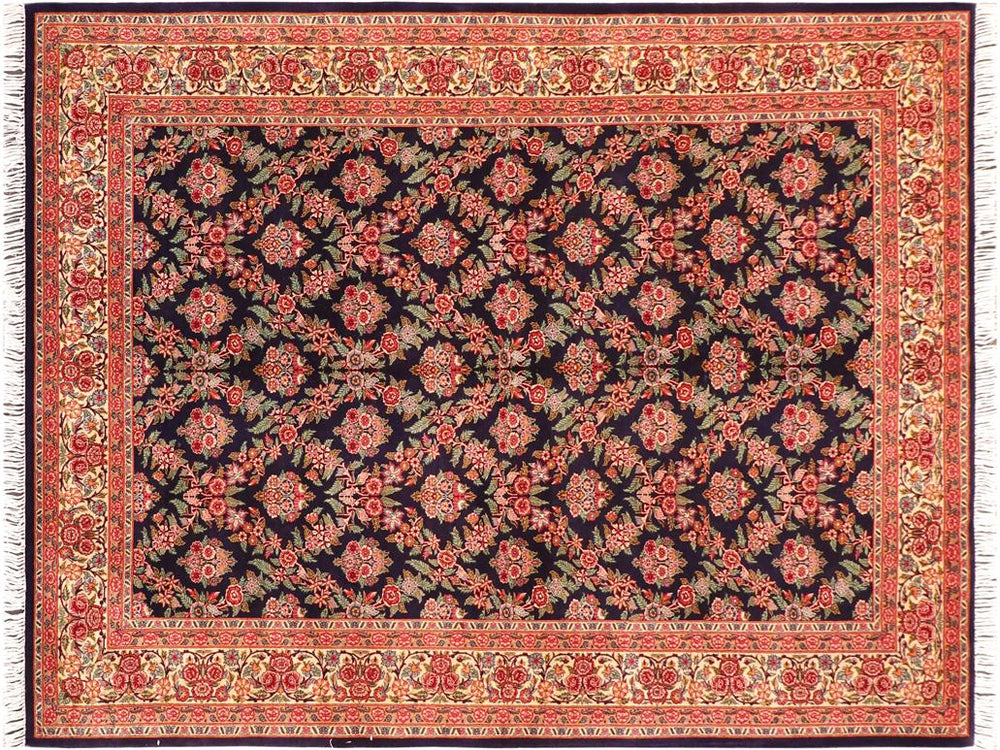 handmade Traditional Gulab Blue Ivory Hand Knotted RECTANGLE 100% WOOL area rug 6x9