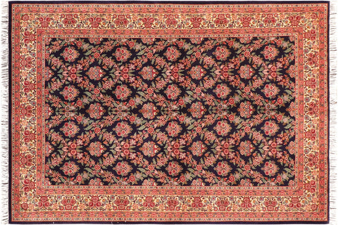 handmade Transitional Gulab Blue Ivory Hand Knotted RECTANGLE 100% WOOL area rug 6x9