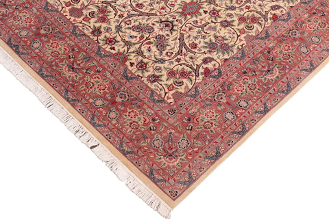 handmade Transitional Tabriz Beige Pink Hand Knotted RECTANGLE 100% WOOL area rug 8x11