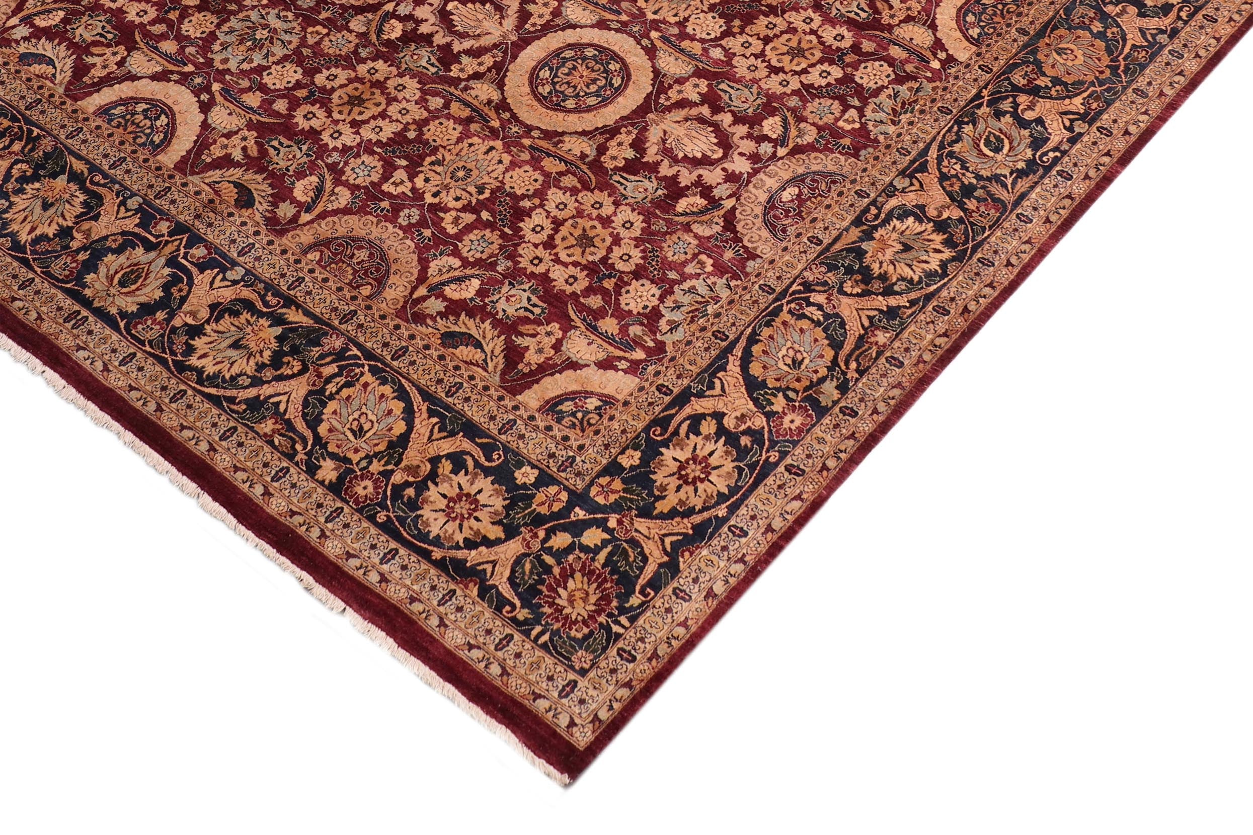 handmade Transitional Agra Tabriz Aubergine Blue Hand Knotted RECTANGLE 100% WOOL area rug 8x10