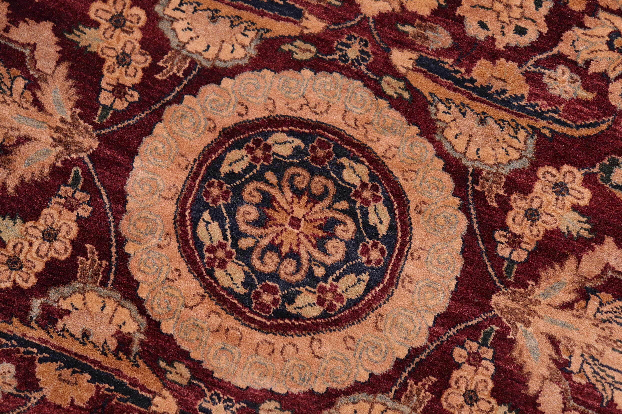 handmade Transitional Agra Tabriz Aubergine Blue Hand Knotted RECTANGLE 100% WOOL area rug 8x10