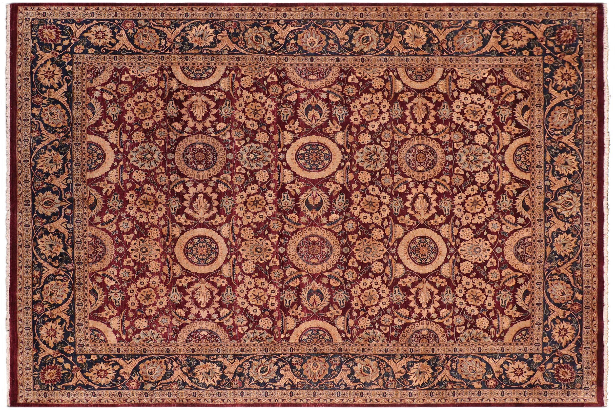 handmade Transitional Agra Tabriz Aubergine Blue Hand Knotted RECTANGLE 100% WOOL area rug 8x10