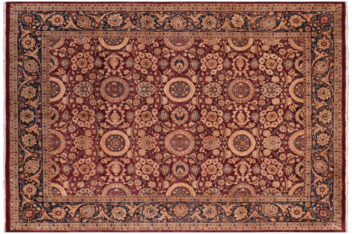 handmade Transitional Agra Tabriz Aubergine Blue Hand Knotted RECTANGLE 100% WOOL area rug 8x10