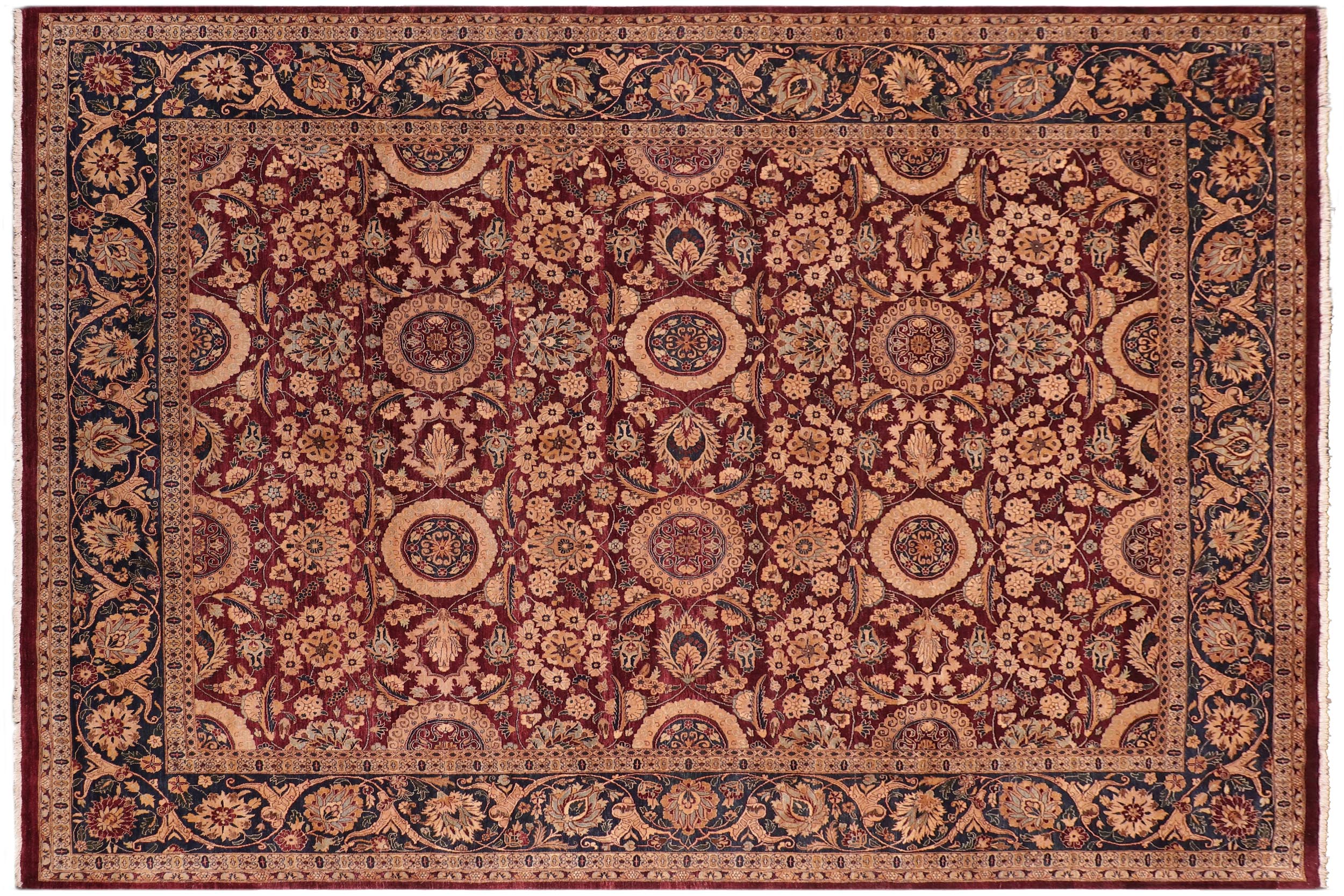 handmade Transitional Agra Tabriz Aubergine Blue Hand Knotted RECTANGLE 100% WOOL area rug 8 x 10